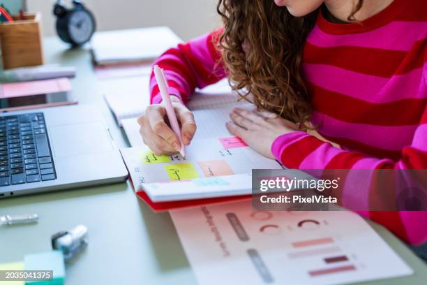 detailed project planning on desk - color coded stock pictures, royalty-free photos & images