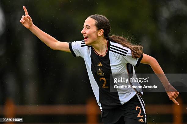 Emma Memminger of Germany celebrates after scoring a goal during the Women U17 International Friendly match between Italy and Germany at Centro di...