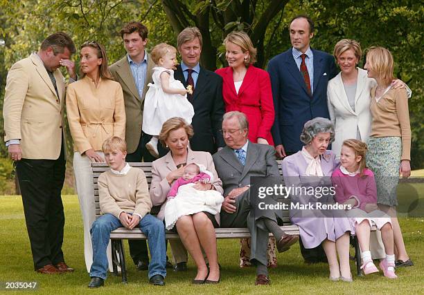 Prince Laurent, Princess Claire, Amadeo, Prince Philippe holding Princess Elisabeth, Princess Mathilde, Prince Lorenz, Princess Astrid, Princess...