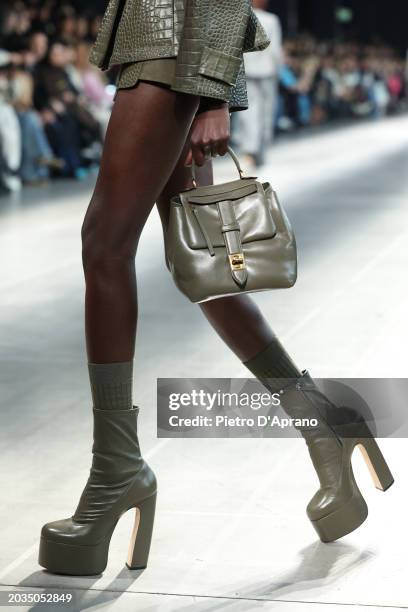 Model, bag detail, walks the runway at the Ermanno Scervino fashion show during the Milan Fashion Week Womenswear Fall/Winter 2024-2025 on February...