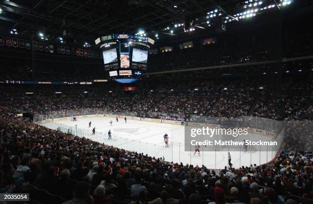 General view of action of the game between the Columbus Blue Jackets and the Detroit Red Wings on December 23, 2002 at Nationwide Arena in Columbus,...