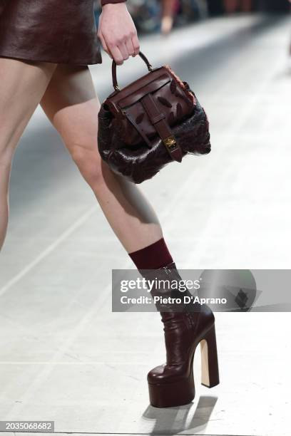 Model, bag detail, walks the runway at the Ermanno Scervino fashion show during the Milan Fashion Week Womenswear Fall/Winter 2024-2025 on February...
