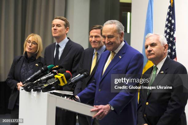 Senator Maggie Hassan , Senator Michael Bennet , Senator Richard Blumenthal , Senate Majority Leader Chuck Schumer and Senator Jack Reed during the...