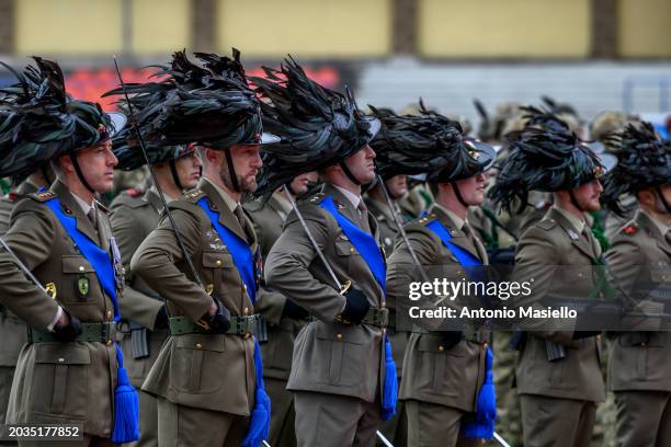Italian Army troops Bersaglieri attend the ceremony for the change of command of the Army Chief of Staff at the military city, Cecchignola, on...