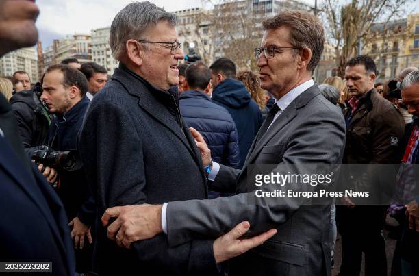 The secretary general of the PSPV-PSOE, Ximo Puig , and the president of the Partido Popular, Alberto Nuñez Feijoo , during the minute's silence for...