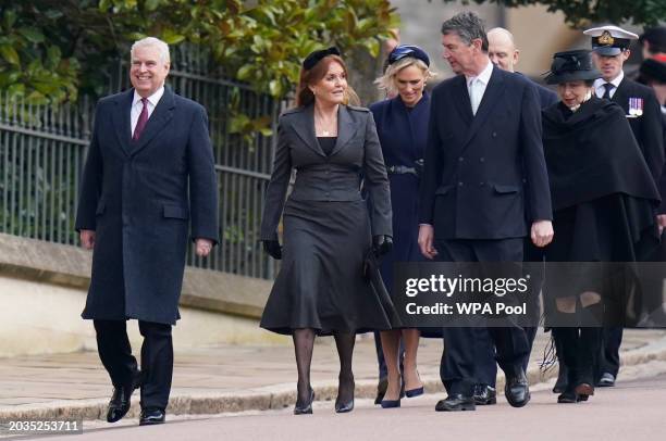 Prince Andrew, Duke of York, Sarah, Duchess of York, Zara Tindall, Sir Timothy Laurence, Mike Tindall and Anne, Princess Royal attend the...