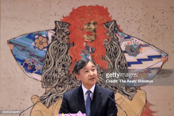 Emperor Naruhito speaks during a press conference ahead of his 64th birthday at the Imperial Palace on February 21, 2024 in Tokyo, Japan.