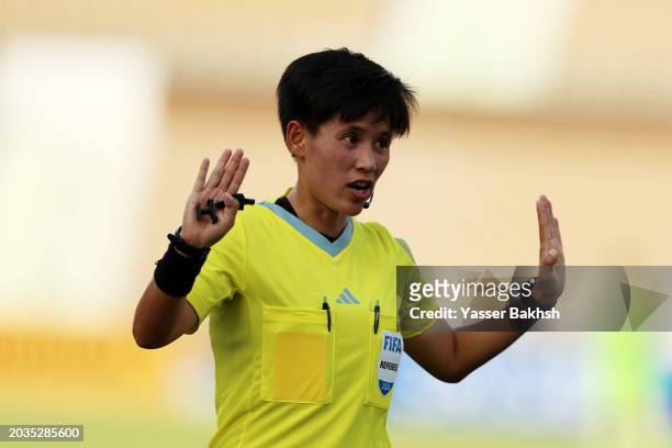 Match Referee Le Thi Ly reacts during the AFC Women's Olympic Football Tournament Paris 2024 Asian Final Qualifier first leg between North Korea and...