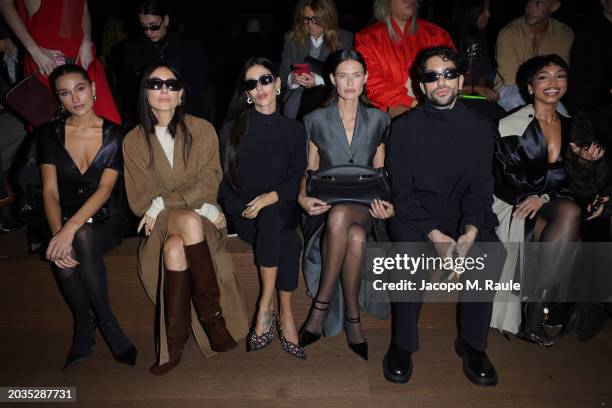 Sasha Meneghal, Giorgia Tordini, GIlda Ambrosio, Bianca Balti, Mahmood and Lori Harvey attend the Ferragamo Fall Winter 2024 fashion show during the...