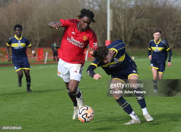 Jaydan Kamason of Manchester United in action during the U18 Premier League match between Manchester United and Middlesbrough at Carrington Training...