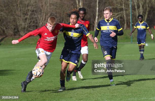 Zachary Baumann of Manchester United in action during the U18 Premier League match between Manchester United and Middlesbrough at Carrington Training...
