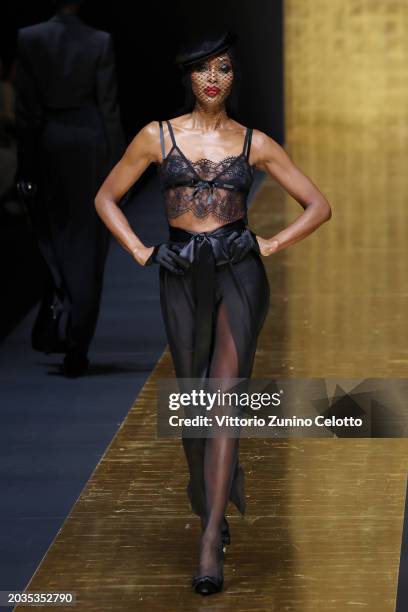 Naomi Campbell walks the runway at the Dolce & Gabbana fashion show during the Milan Fashion Week Womenswear Fall/Winter 2024-2025 on February 24,...