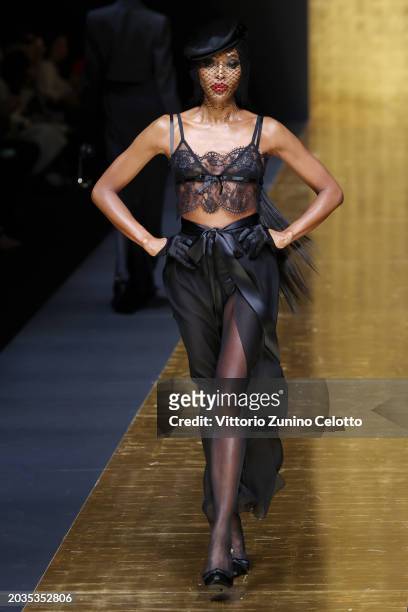 Naomi Campbell walks the runway at the Dolce & Gabbana fashion show during the Milan Fashion Week Womenswear Fall/Winter 2024-2025 on February 24,...