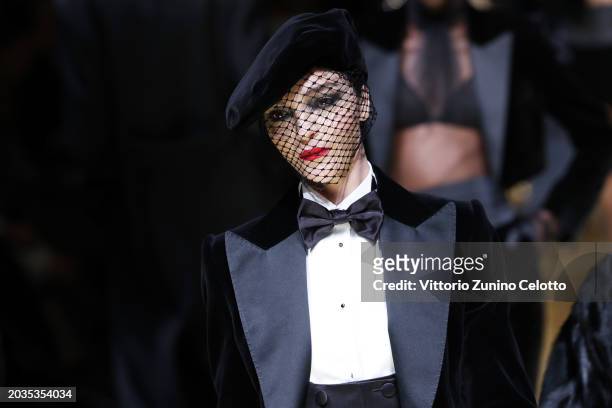 Mariacarla Boscono walks the runway at the Dolce & Gabbana fashion show during the Milan Fashion Week Womenswear Fall/Winter 2024-2025 on February...