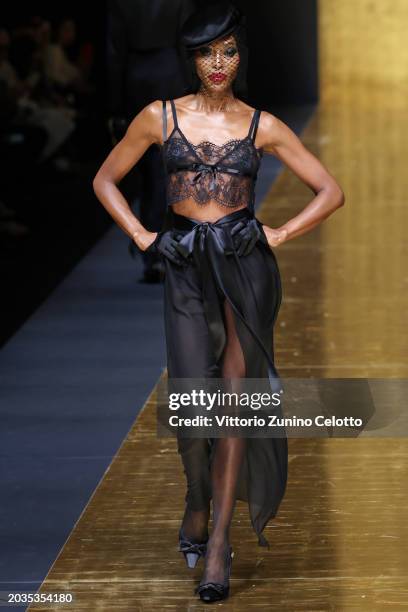 Naomi Campbell walks the runway at the Dolce & Gabbana fashion show during the Milan Fashion Week Womenswear Fall/Winter 2024-2025 on February 24,...