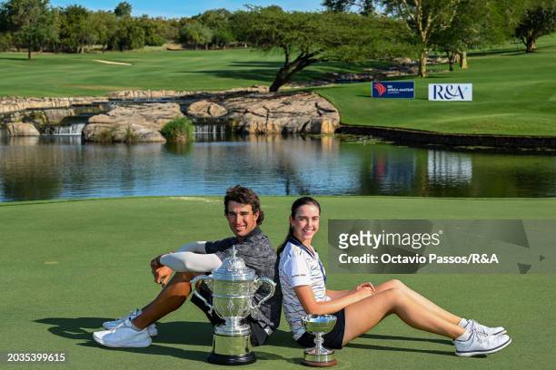 Altin Van Der Merwe of South Africa & Kyra Van Kan of South Africa pose together following their victories during day four of the Africa Amateur...