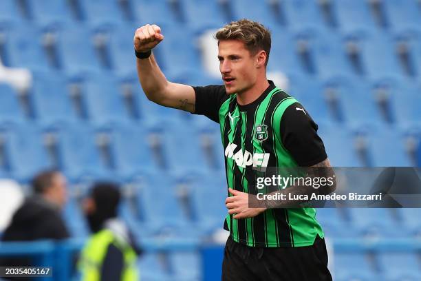 Andrea Pinamonti of US Sassuolo celebrates after scoring his team's first goal during the Serie A TIM match between US Sassuolo and Empoli FC - Serie...