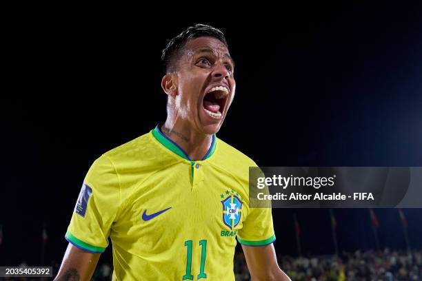 Mauricinho of Brazil celebrates after winning their match during the FIFA Beach Soccer World Cup UAE 2024 Semi-Final match between IR Iran and Brazil...