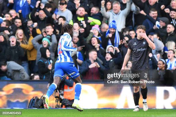 Ike Ugbo of Sheffield Wednesday celebrates his goal to make it 1-0 during the Sky Bet Championship match between Sheffield Wednesday and Bristol City...