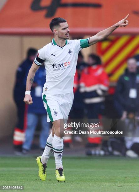 Julian Weigl of Borussia Moenchengladbach celebrates the team's second goal during the Bundesliga match between Borussia Mönchengladbach and VfL...