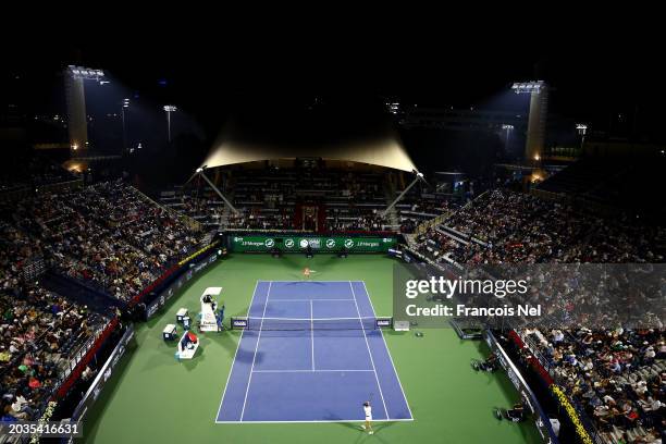 General view of play during the Women's Singles Final match between Anna Kalinskaya and Jasmine Paolini of Italy during the Dubai Duty Free Tennis...