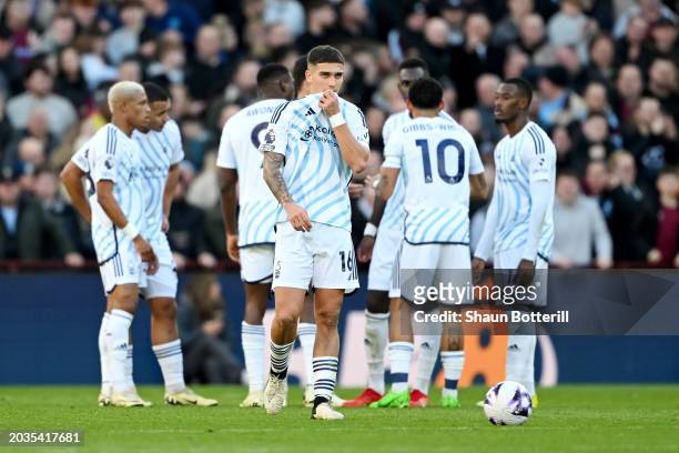Nicolas Dominguez of Nottingham Forest looks dejected after Douglas Luiz of Aston Villa scores his team's second goal during the Premier League match...