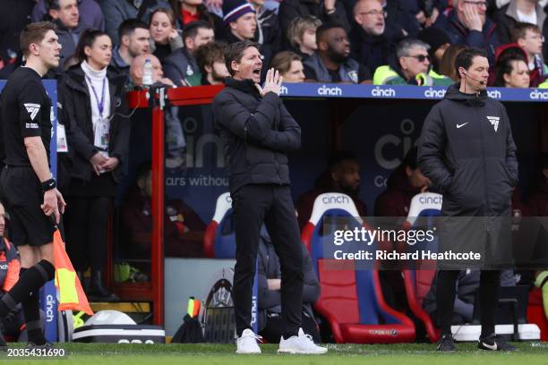 Oliver Glasner, Manager of Crystal Palace, reacts during the Premier League match between Crystal Palace and Burnley FC at Selhurst Park on February...