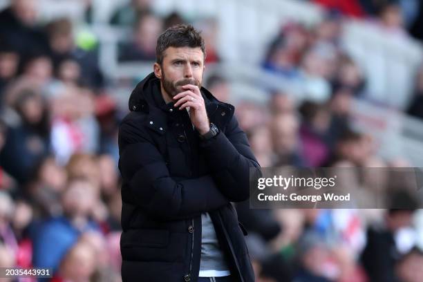 Michael Carrick, Manager of Middlesbrough, reacts during the Sky Bet Championship match between Middlesbrough and Plymouth Argyle at Riverside...