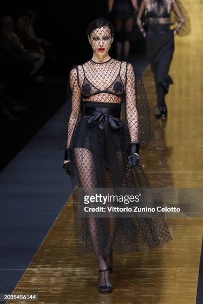 Irina Shayk walks the runway at the Dolce & Gabbana fashion show during the Milan Fashion Week Womenswear Fall/Winter 2024-2025 on February 24, 2024...