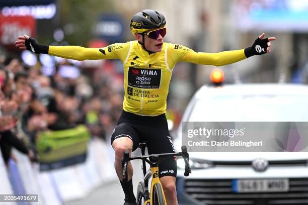 Jonas Vingegaard of Denmark and Team Visma | Lease a Bike - Yellow leader jersey celebrates at finish line as stage winner during the 3rd O Gran...