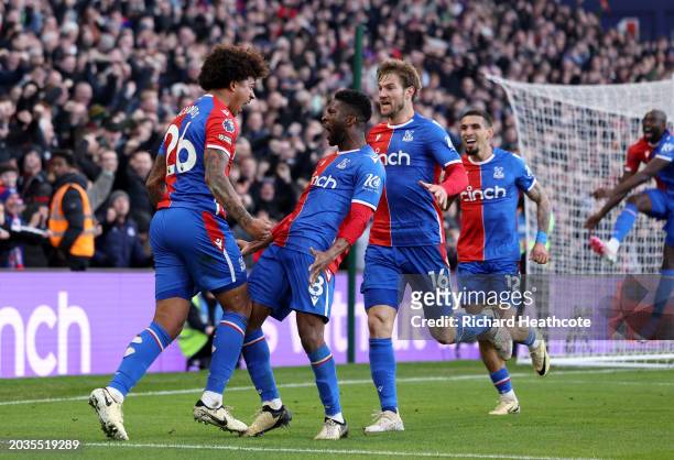 Chris Richards of Crystal Palace celebrates scoring his team's first goal with teammates during the Premier League match between Crystal Palace and...