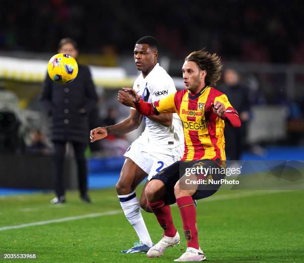 Antonino Gallo of US Lecce is playing during the Serie A TIM match between US Lecce and FC Internazionale in Lecce, Italy, on February 25, 2024.