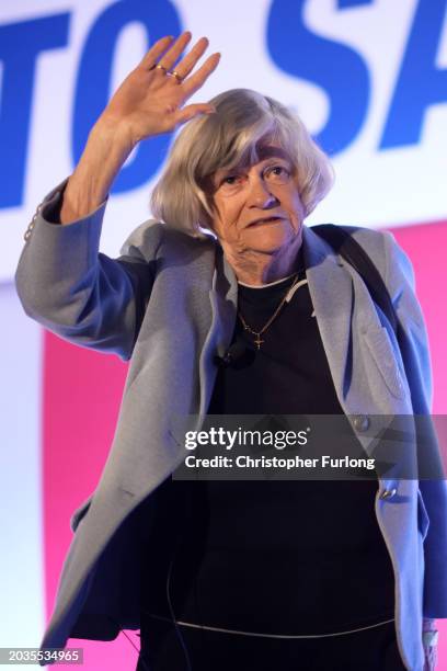 Reform UK justice spokeswoman Anne Widdecombe addresses party members during the spring party rally at Doncaster Racecourse on February 24, 2024 in...