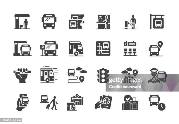 ilustraciones, imágenes clip art, dibujos animados e iconos de stock de iconos de la estación de autobuses. estilo relleno. - estación de autobús