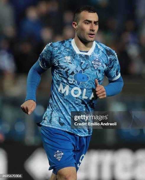 Tommaso Fumagalli of Como 1907 looks on during the Serie B match between Como 1907 and Parma Calcio at Stadio Giuseppe Sinigaglia on February 24,...