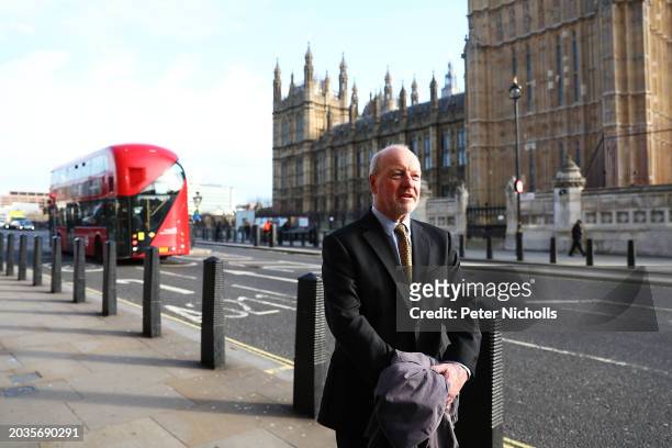 Alan Bates, former sub postmaster leaves Portcullis House after attending the Business Select Committee on February 27, 2024 in London, England....