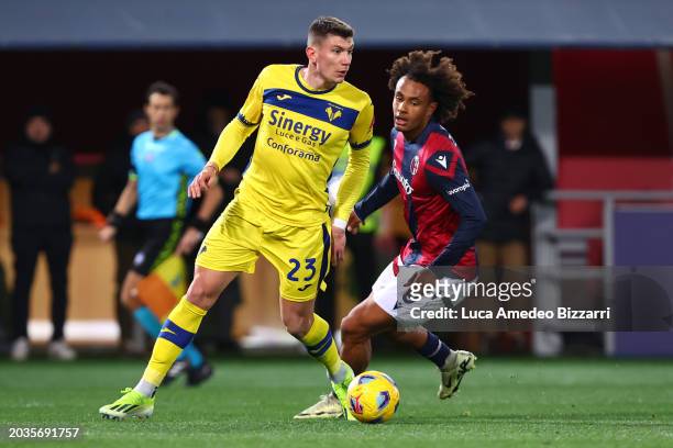 Giangiacomo Magnani of Hellas Verona FC in action during the Serie A TIM match between Bologna FC and Hellas Verona FC - Serie A TIM at Stadio Renato...