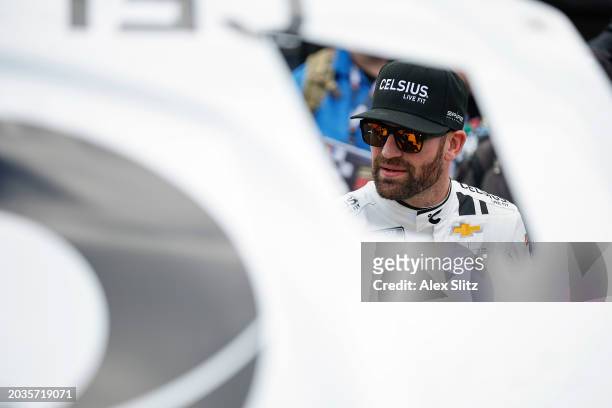Corey LaJoie, driver of the Celsius Chevrolet, waits on the grid during qualifying for the NASCAR Cup Series Ambetter Health 400 at Atlanta Motor...