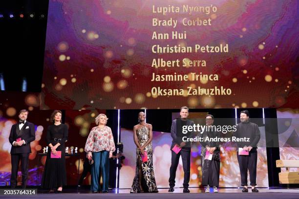 Members of the International Jury Albert Serra, Jasmine Trinca, Oksana Zabuzhko, Lupita Nyong'o, Christian Petzold, Ann Hui and Brady Corbe arrive on...