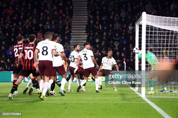 Ederson of Manchester City makes a save during the Premier League match between AFC Bournemouth and Manchester City at the Vitality Stadium on...