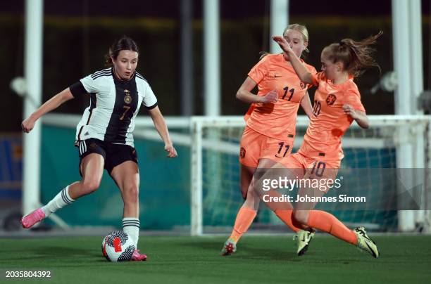 Robine Lacroix of the Netherlands and Loreen Bender of Germany fight for the ball during the U19 Women's Netherlands v U19 Women's Germany -...