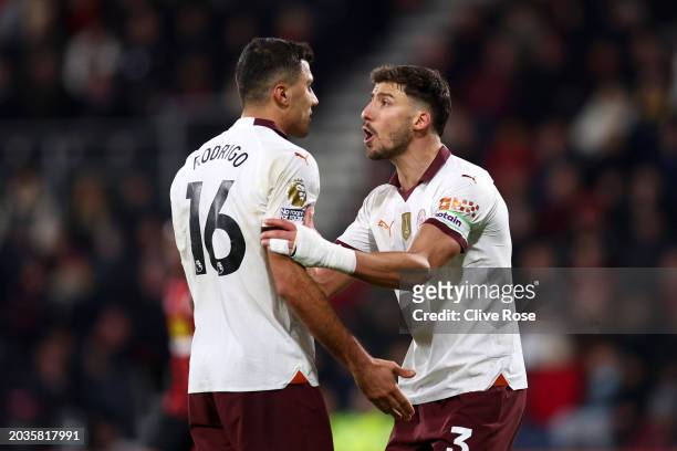 Ruben Dias of Manchester City during the Premier League match between AFC Bournemouth and Manchester City at the Vitality Stadium on February 24,...