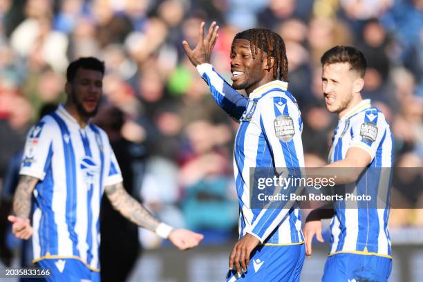 Ike Ugbo of Sheffield Wednesday gives his team instructions during the Sky Bet Championship match between Sheffield Wednesday and Bristol City at...