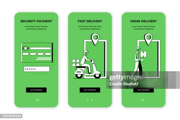 payment, fast delivery, home delivery user onboarding template - user onboarding stock illustrations