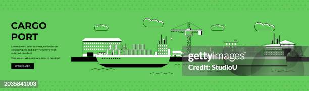 cargo port panoramic illustration - unloading boxes stock illustrations