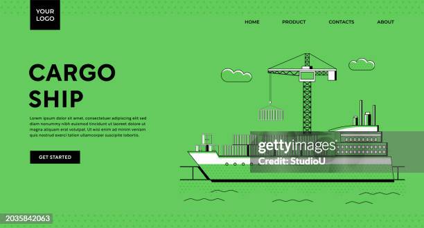 frachtschiff illustration - container schiff stock-grafiken, -clipart, -cartoons und -symbole