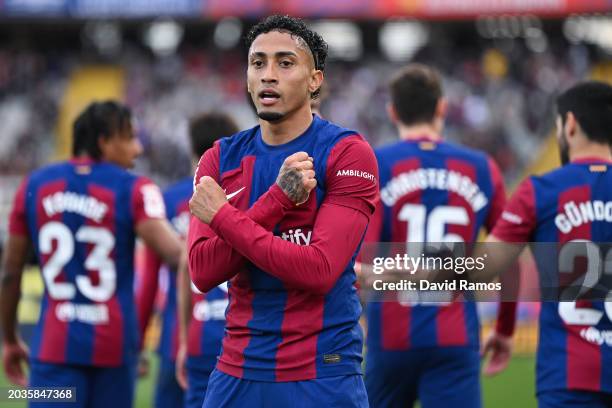 Rafinha of FC Barcelona celebrates their team's first goal during the LaLiga EA Sports match between FC Barcelona and Getafe CF at Estadi Olimpic...