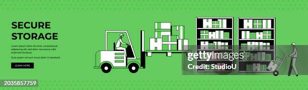 illustration zur lagerung von fracht - gabelstapler stock-grafiken, -clipart, -cartoons und -symbole