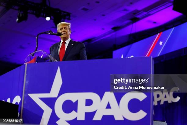 Republican presidential candidate and former U.S. President Donald Trump speaks at the Conservative Political Action Conference at the Gaylord...