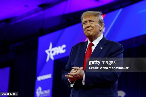 Republican presidential candidate and former U.S. President Donald Trump speaks at the Conservative Political Action Conference at the Gaylord...